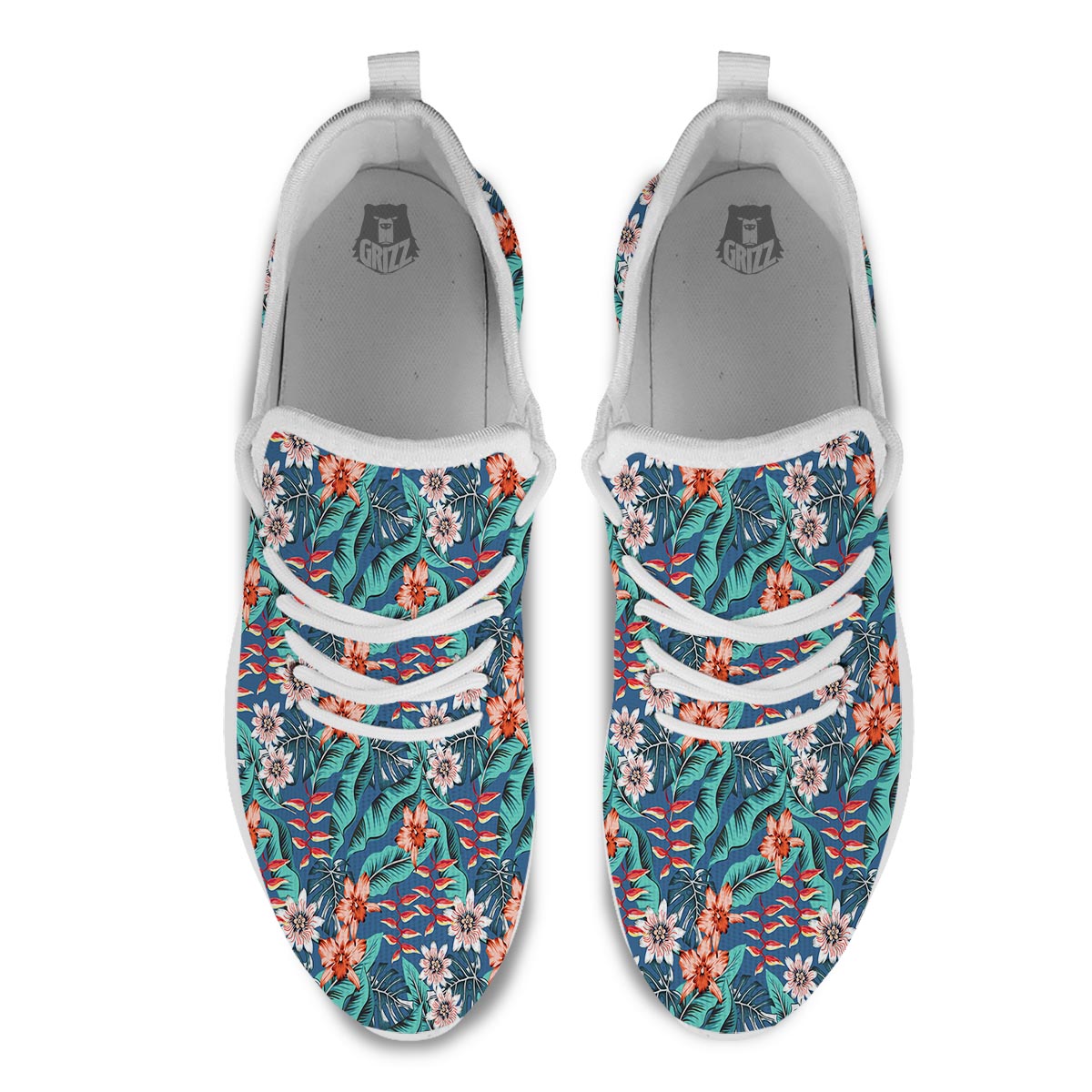 Tropical Leaf Teal Print Pattern White Athletic Shoes-grizzshop