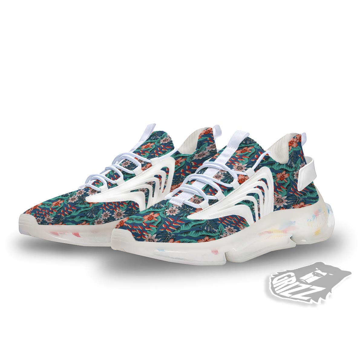 Tropical Leaf Teal Print Pattern White Gym Shoes-grizzshop
