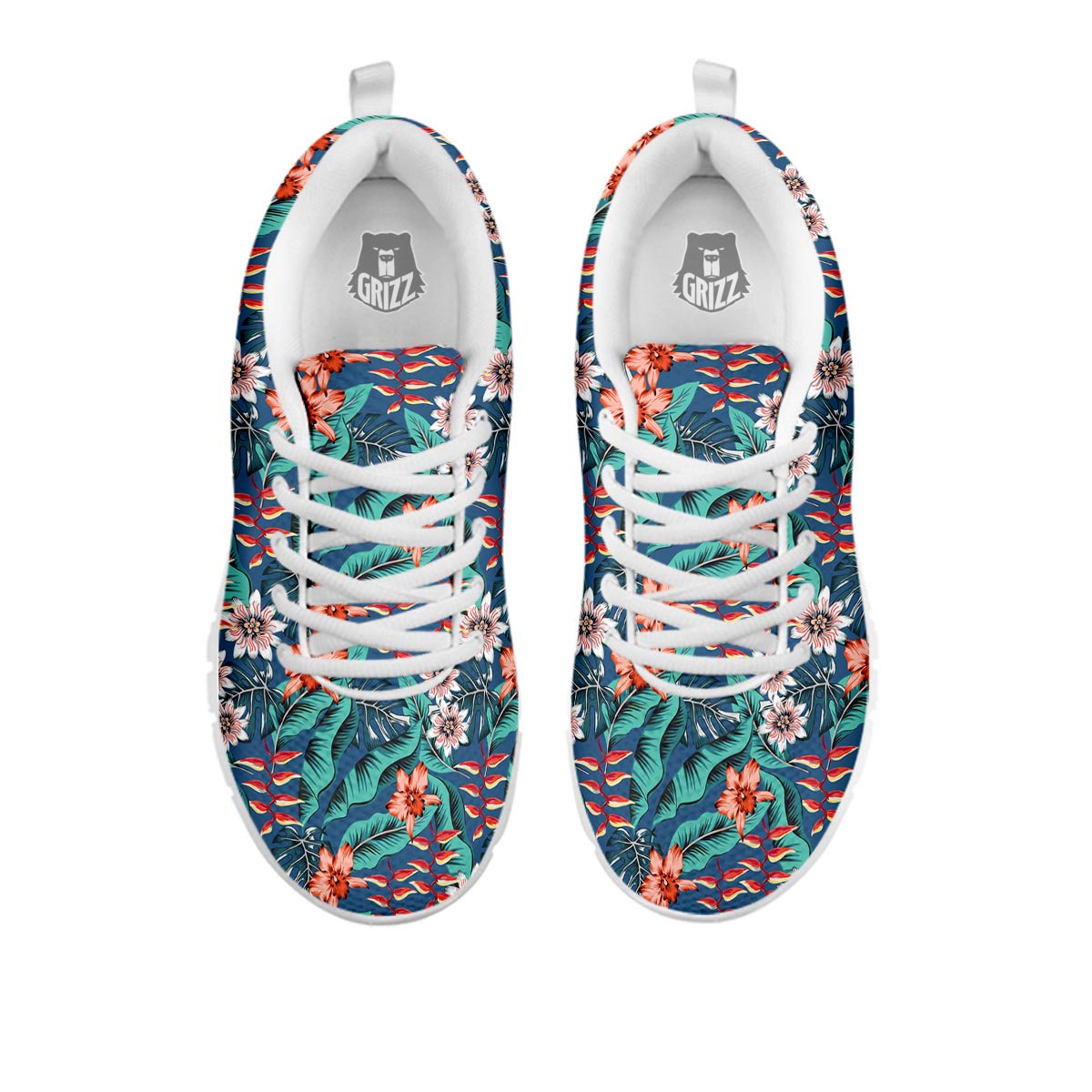 Tropical Leaf Teal Print Pattern White Sneaker-grizzshop