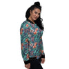 Tropical Leaf Teal Print Pattern Women's Bomber Jacket-grizzshop