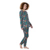 Tropical Leaf Teal Print Pattern Women's Pajamas-grizzshop