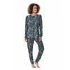 Tropical Leaf Teal Print Pattern Women's Pajamas-grizzshop