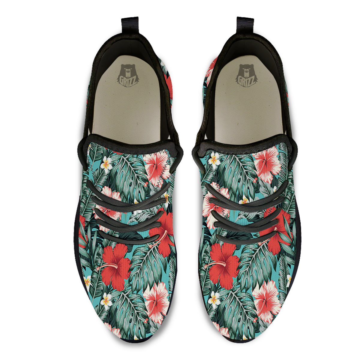 Tropical Leaf Turquoise Print Pattern Black Athletic Shoes-grizzshop