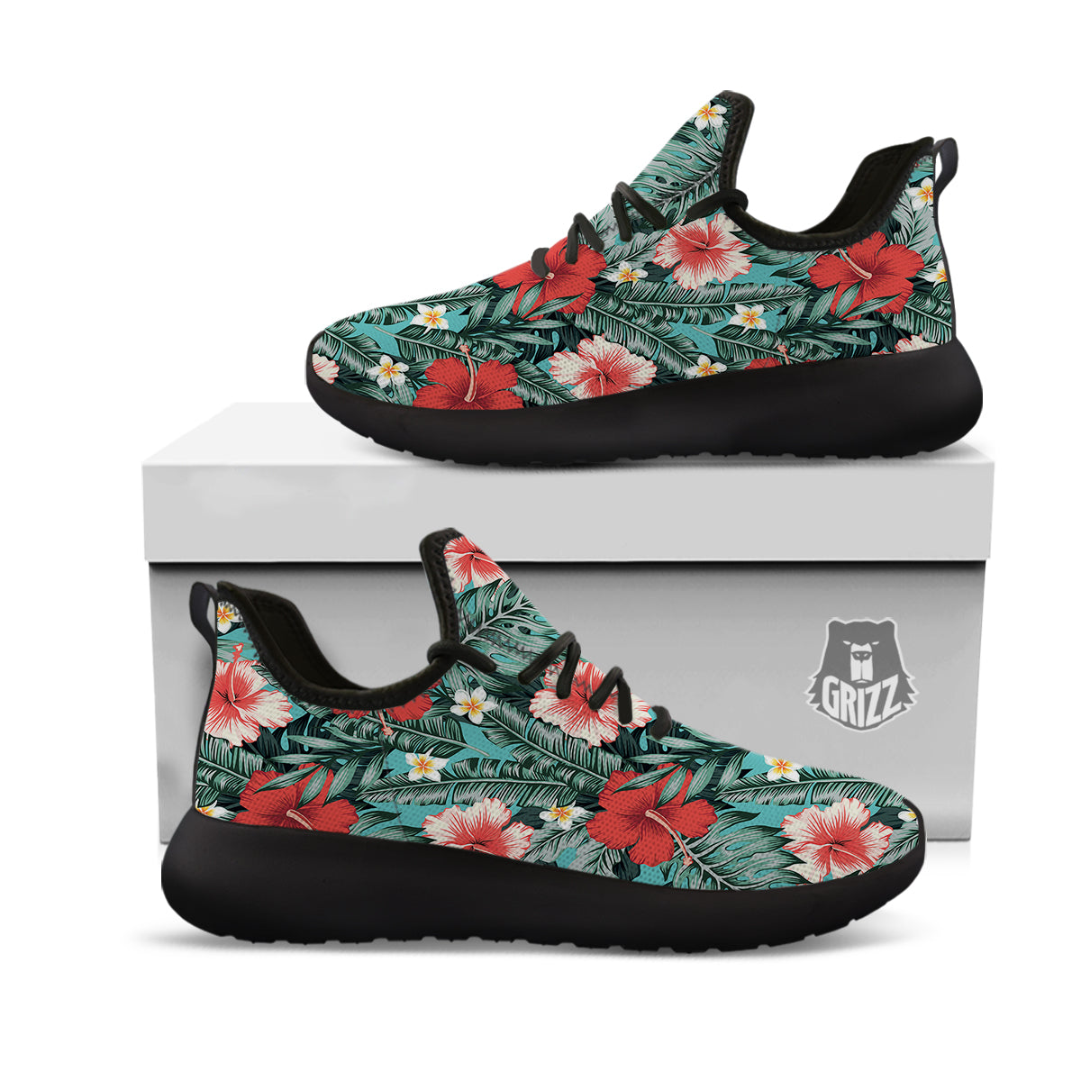 Tropical Leaf Turquoise Print Pattern Black Athletic Shoes-grizzshop