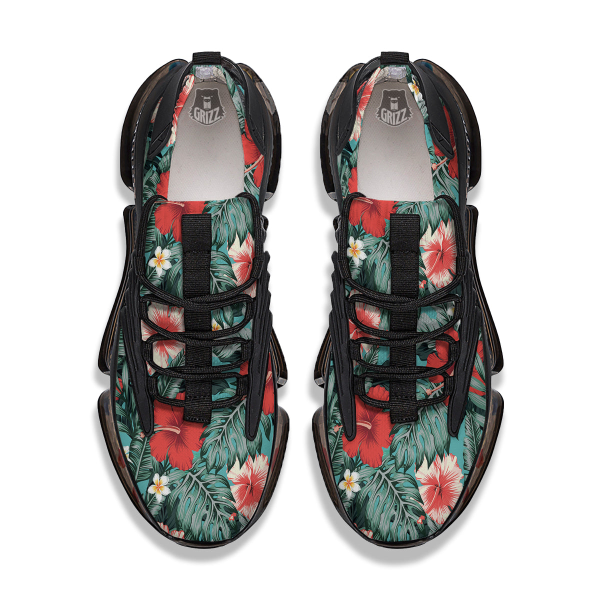 Tropical Leaf Turquoise Print Pattern Black Gym Shoes-grizzshop