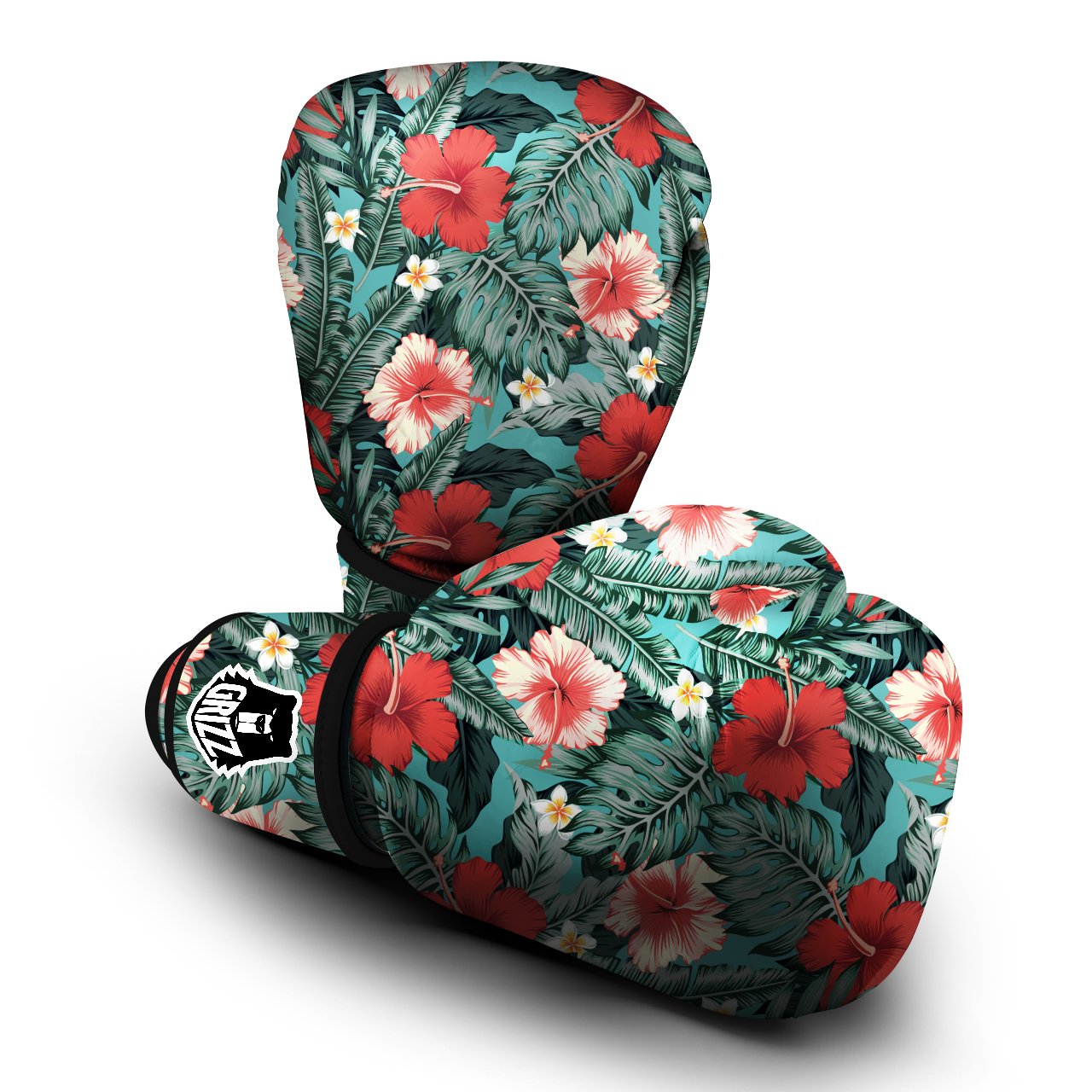 Tropical Leaf Turquoise Print Pattern Boxing Gloves-grizzshop