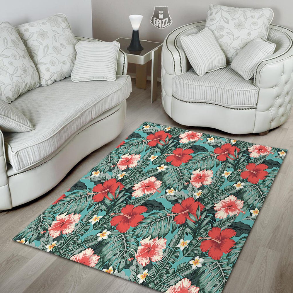 Tropical Leaf Turquoise Print Pattern Floor Mat-grizzshop