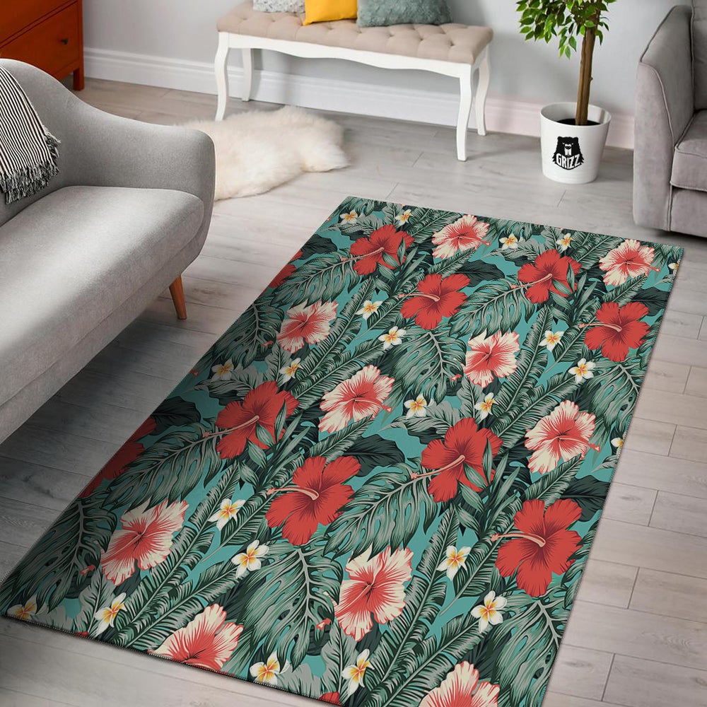 Tropical Leaf Turquoise Print Pattern Floor Mat-grizzshop