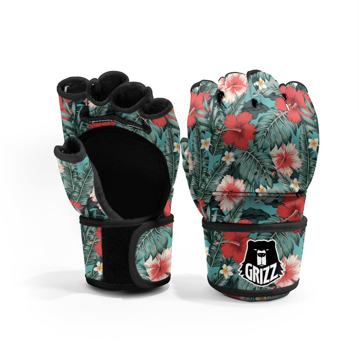 Tropical Leaf Turquoise Print Pattern MMA Gloves-grizzshop