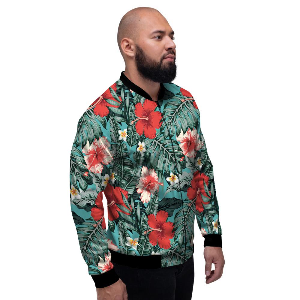 Tropical Leaf Turquoise Print Pattern Men's Bomber Jacket-grizzshop