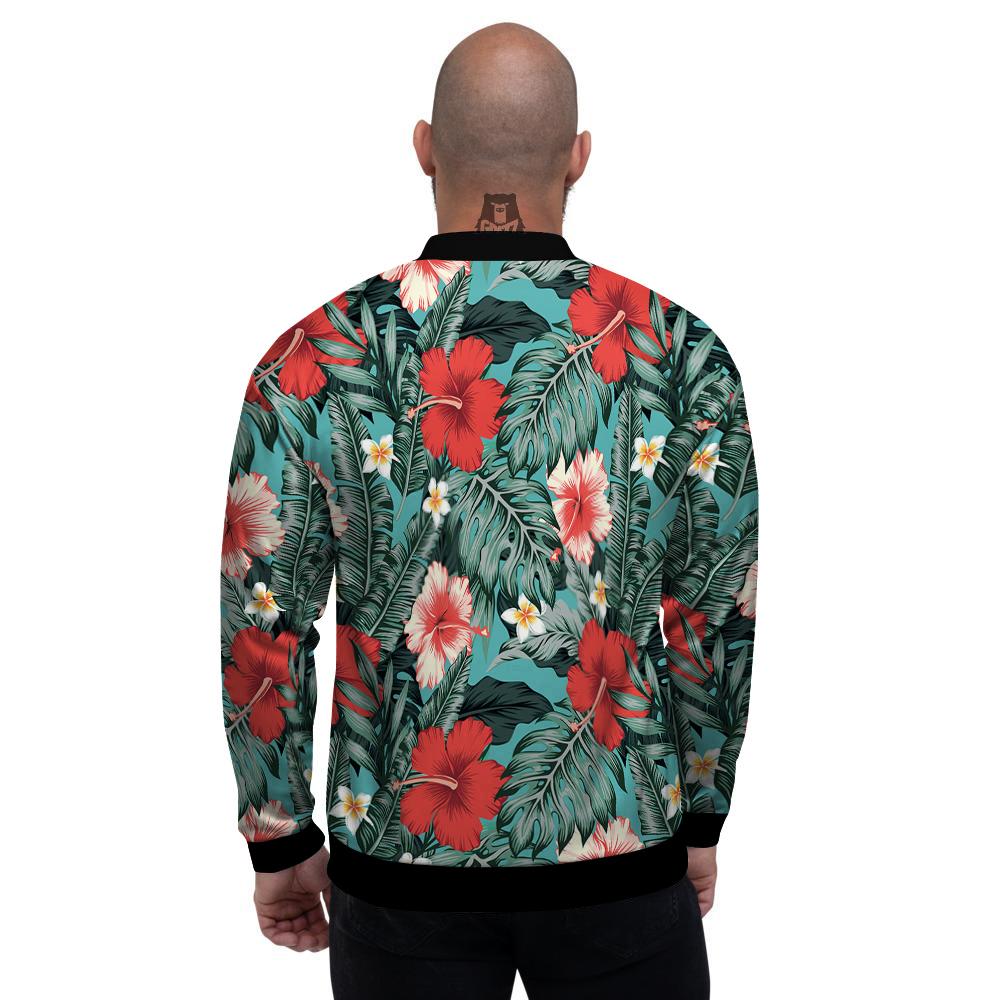 Tropical Leaf Turquoise Print Pattern Men's Bomber Jacket-grizzshop