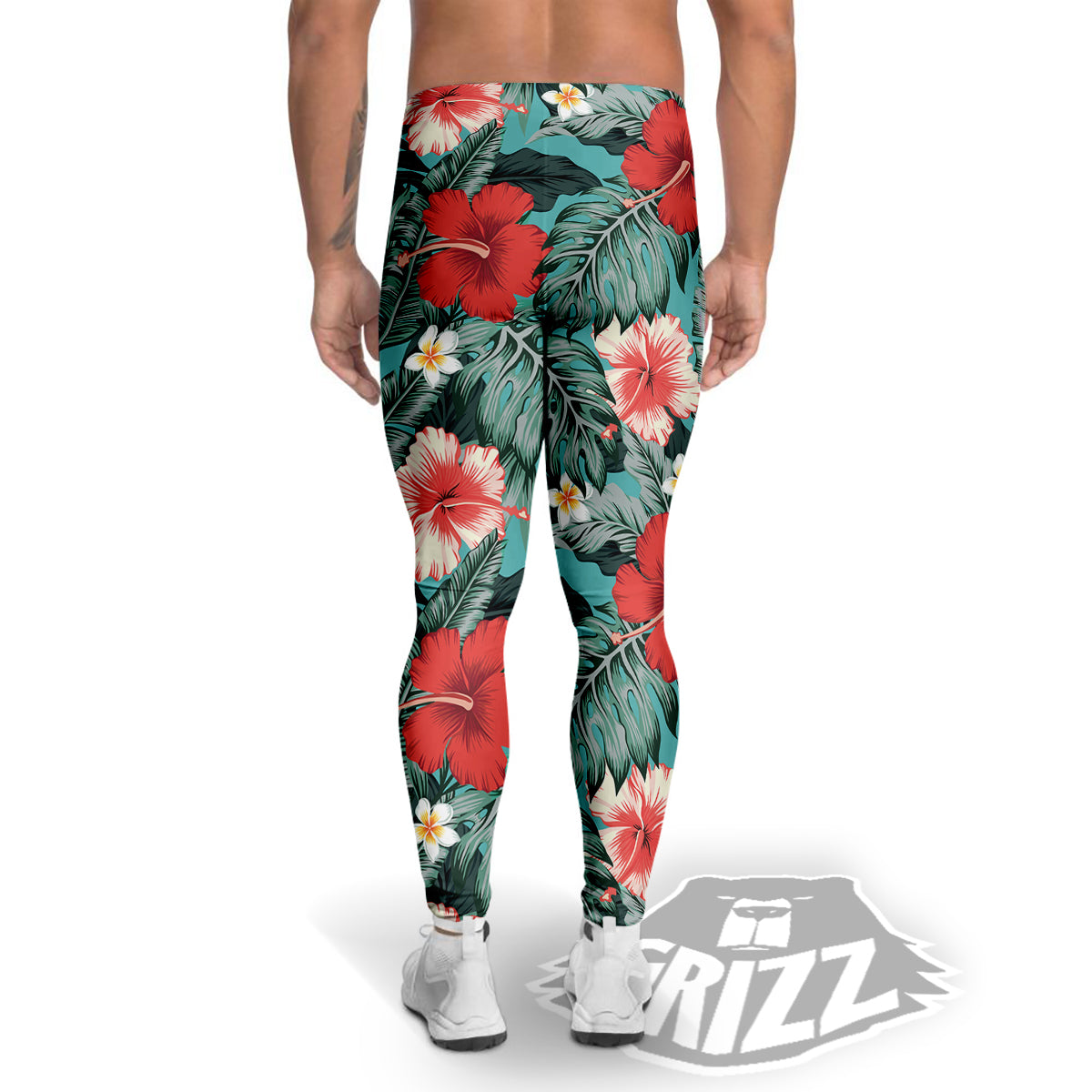 Tropical Leaf Turquoise Print Pattern Men's Leggings-grizzshop