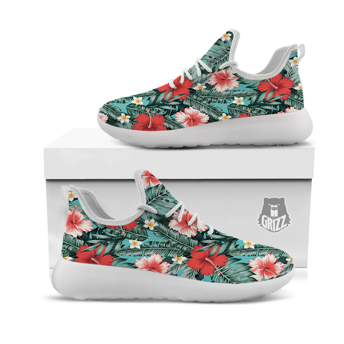 Tropical Leaf Turquoise Print Pattern White Athletic Shoes-grizzshop