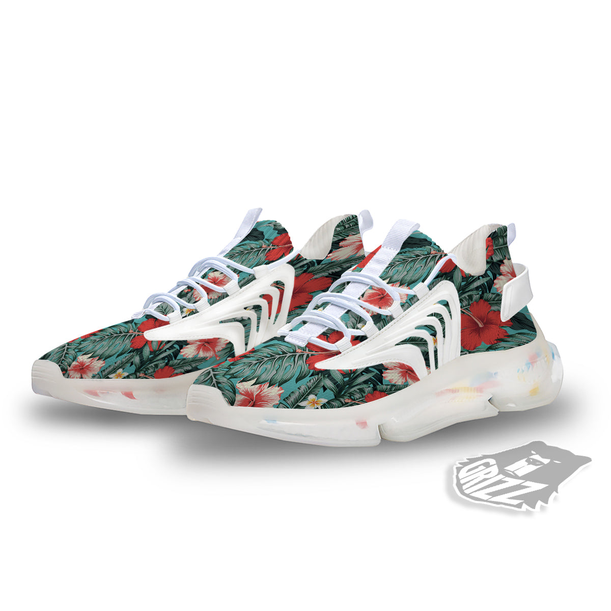 Tropical Leaf Turquoise Print Pattern White Gym Shoes-grizzshop