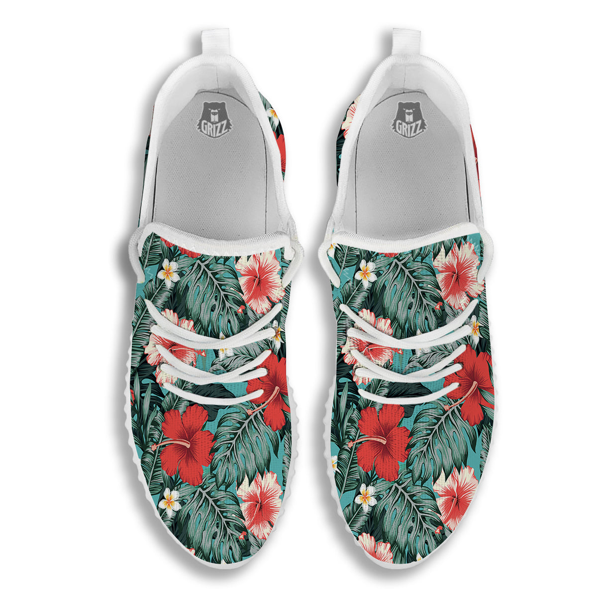 Tropical Leaf Turquoise Print Pattern White Walking Shoes-grizzshop