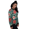 Tropical Leaf Turquoise Print Pattern Women's Bomber Jacket-grizzshop