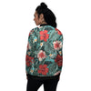 Tropical Leaf Turquoise Print Pattern Women's Bomber Jacket-grizzshop