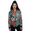 Tropical Leaf Turquoise Print Pattern Women's Bomber Jacket-grizzshop