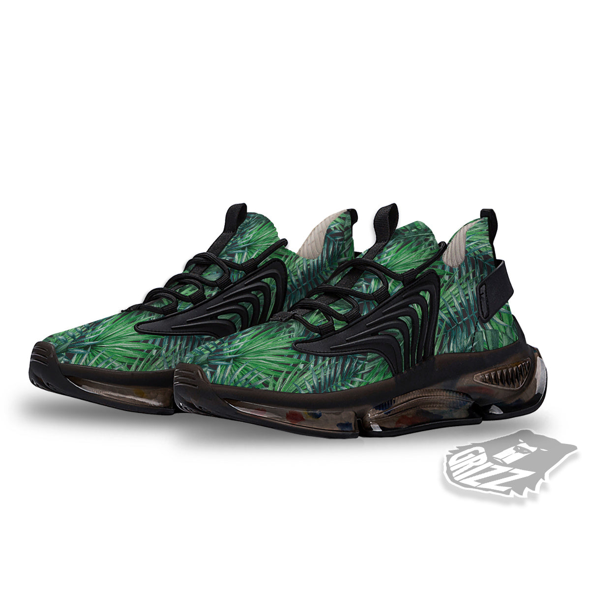 Tropical Leaf Watercolor Print Pattern Black Gym Shoes-grizzshop