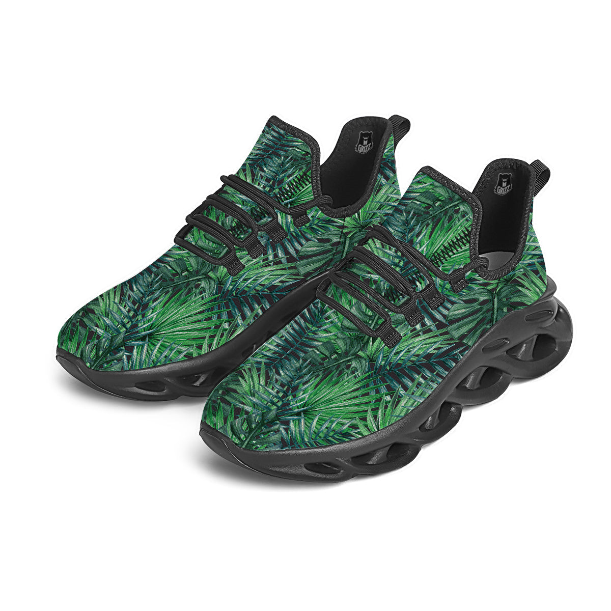 Tropical Leaf Watercolor Print Pattern Black Running Shoes-grizzshop
