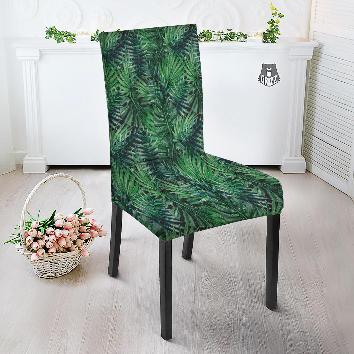 Tropical Leaf Watercolor Print Pattern Dining Chair Slipcover-grizzshop
