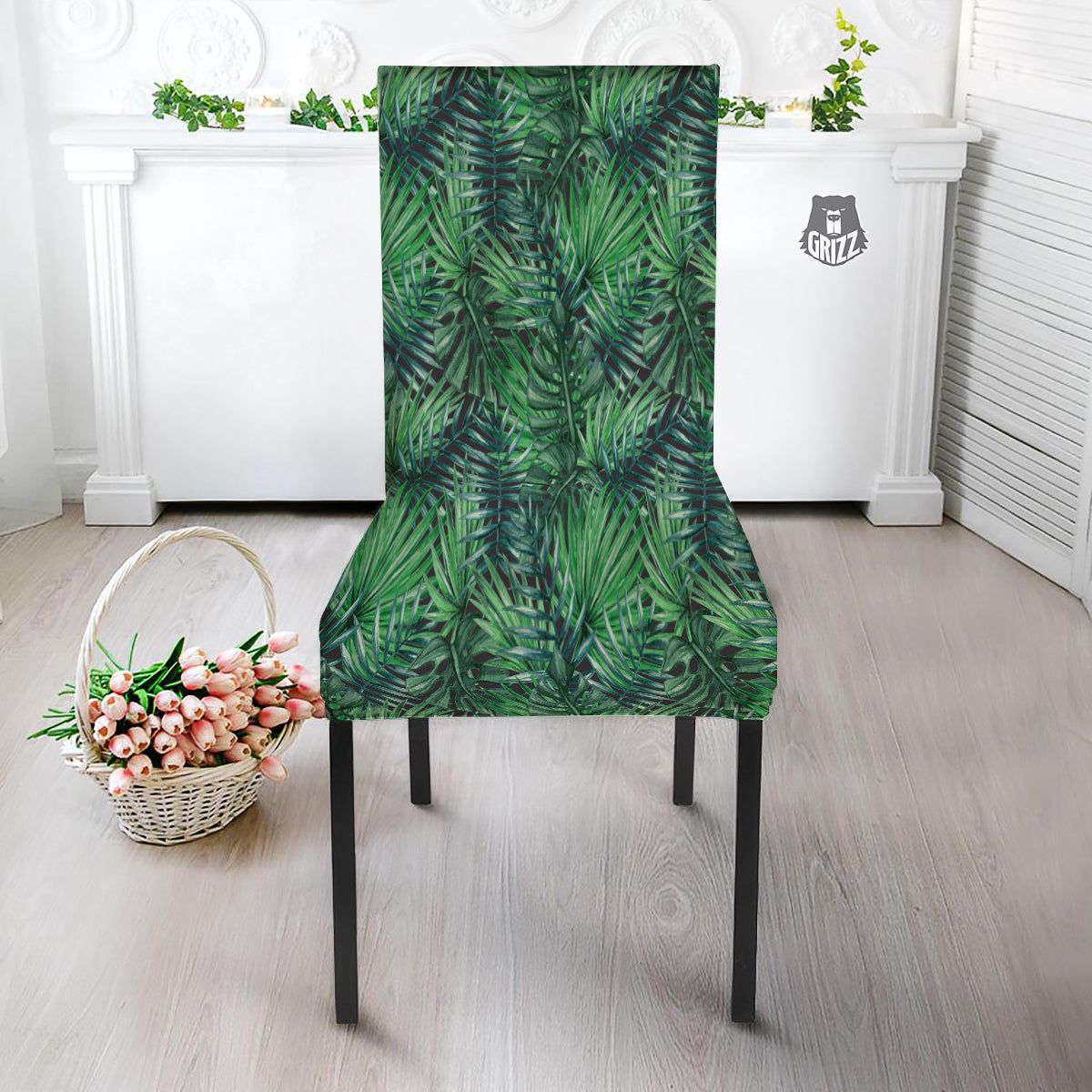Tropical Leaf Watercolor Print Pattern Dining Chair Slipcover-grizzshop