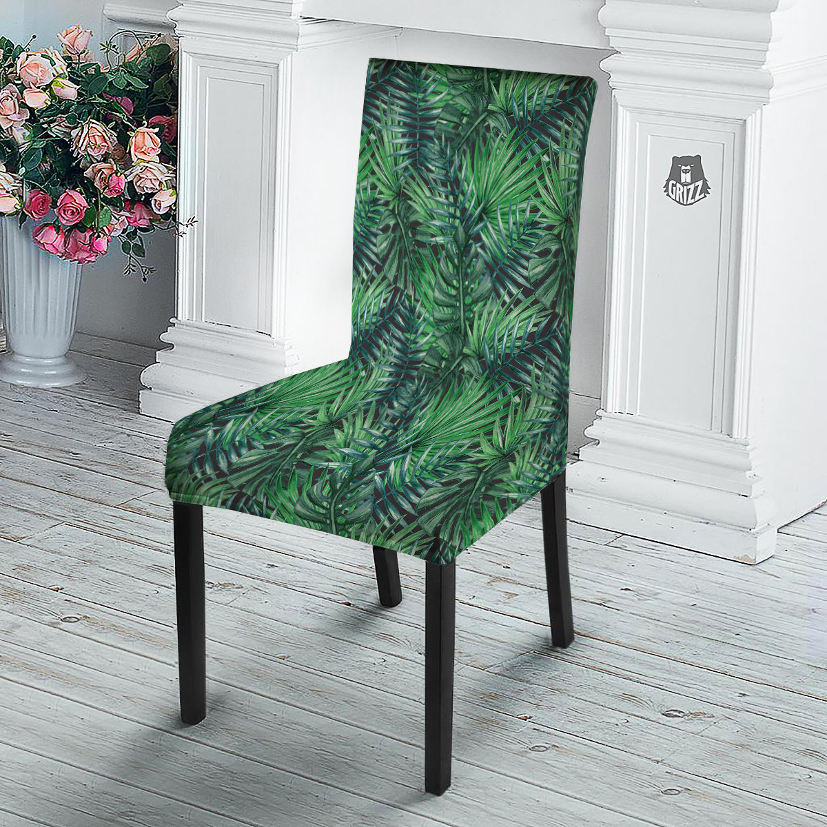Tropical Leaf Watercolor Print Pattern Dining Chair Slipcover-grizzshop