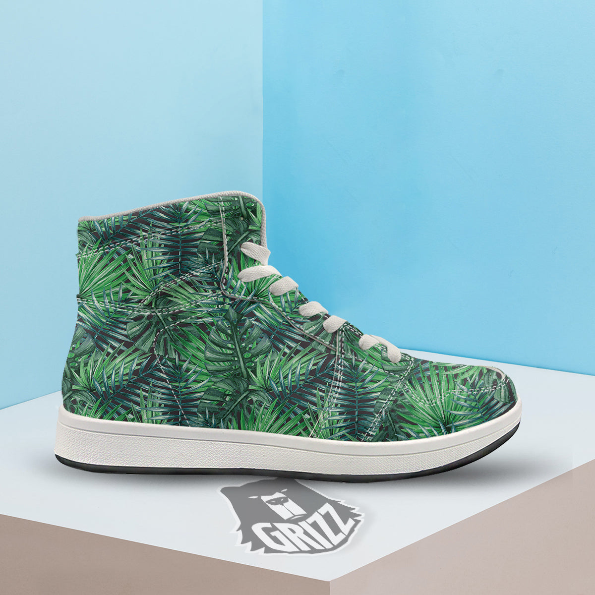 Tropical Leaf Watercolor Print Pattern High Top Sneakers-grizzshop