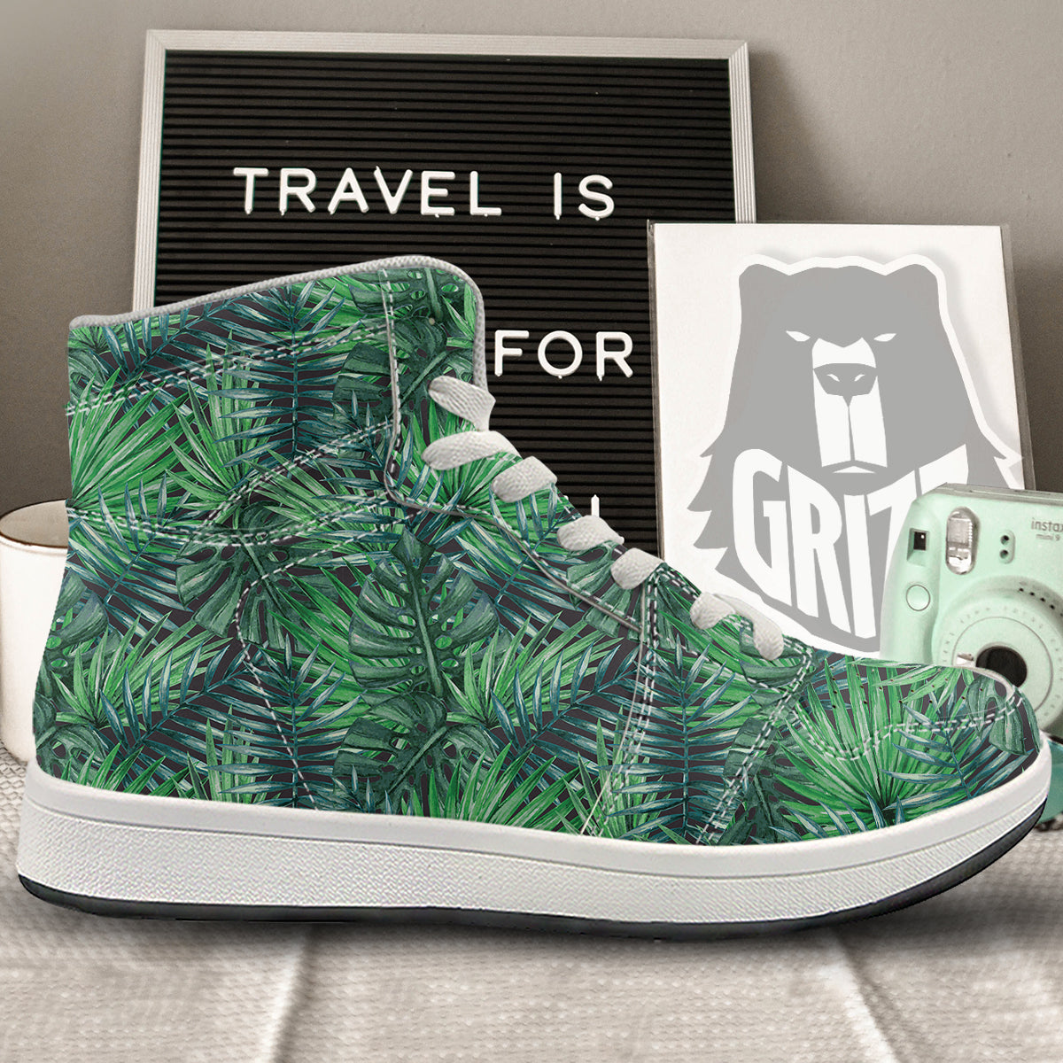 Tropical Leaf Watercolor Print Pattern High Top Sneakers-grizzshop