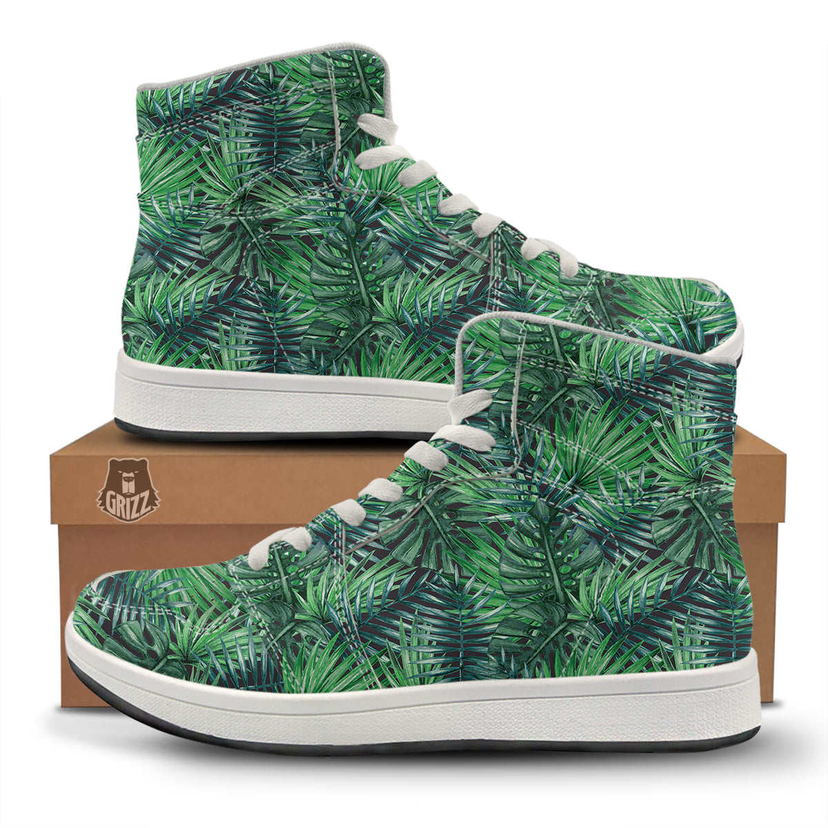Tropical Leaf Watercolor Print Pattern High Top Sneakers-grizzshop