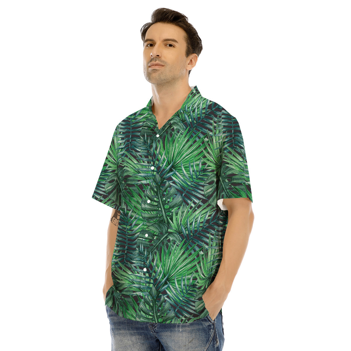Tropical Leaf Watercolor Print Pattern Men's Hawaiian Shirt-grizzshop