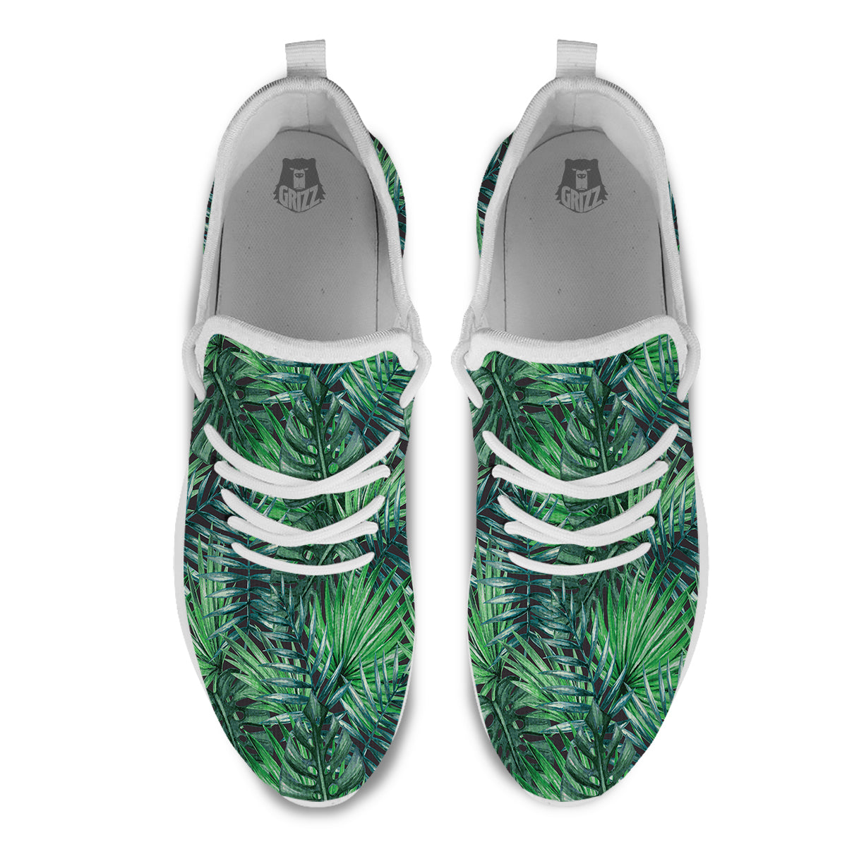 Tropical Leaf Watercolor Print Pattern White Athletic Shoes-grizzshop