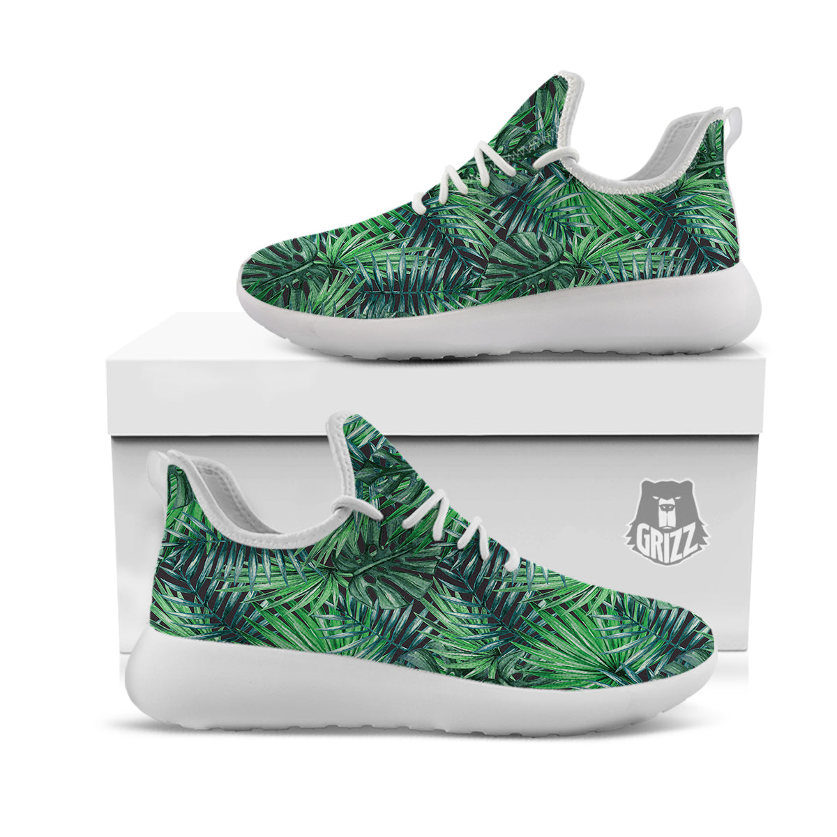 Tropical Leaf Watercolor Print Pattern White Athletic Shoes-grizzshop