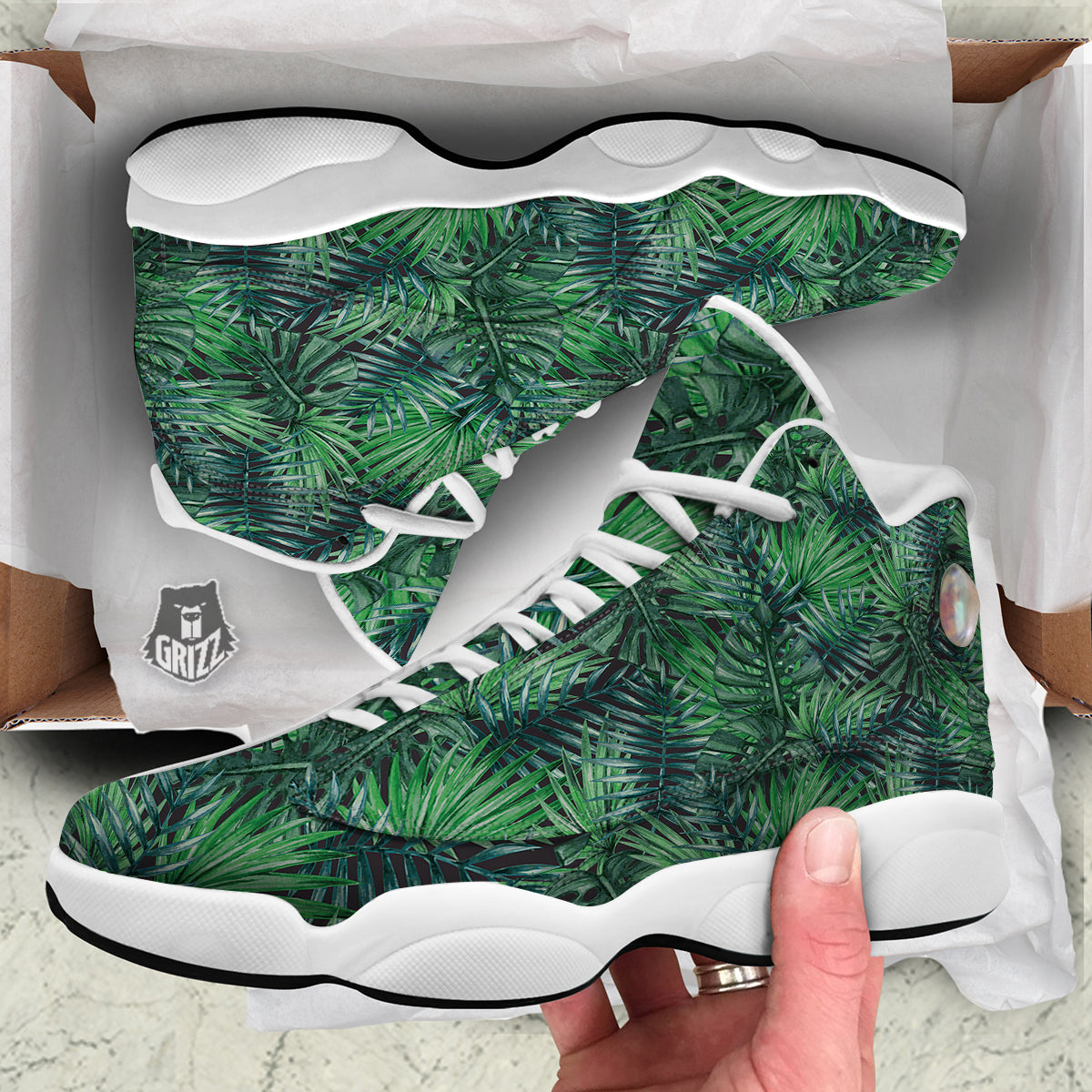 Tropical Leaf Watercolor Print Pattern White Basketball Shoes-grizzshop