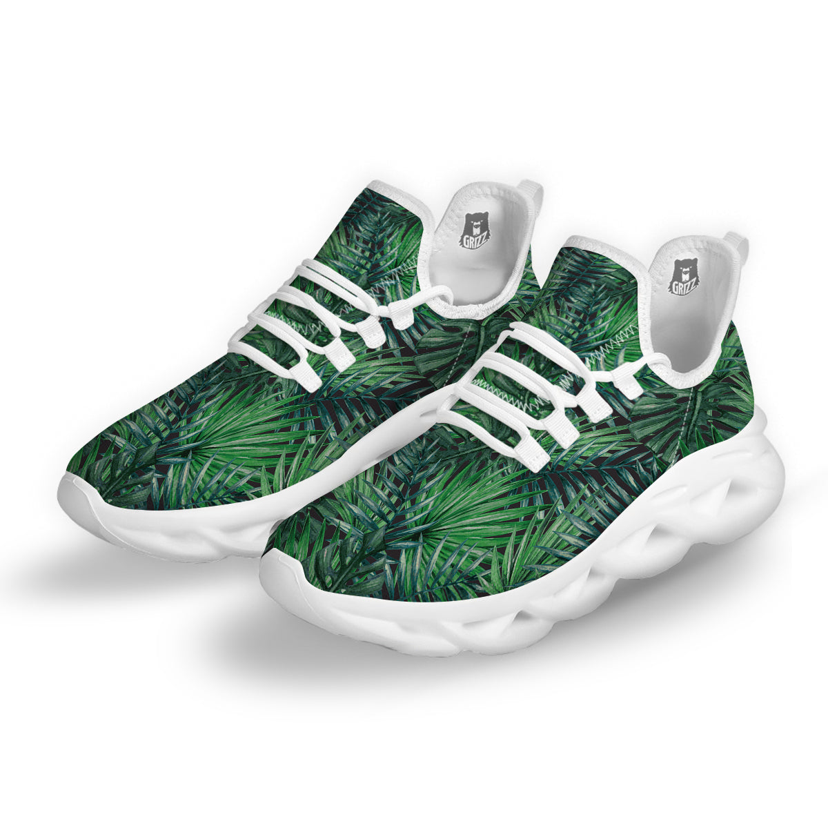 Tropical Leaf Watercolor Print Pattern White Running Shoes-grizzshop