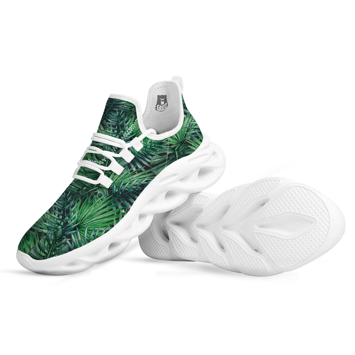 Tropical Leaf Watercolor Print Pattern White Running Shoes-grizzshop
