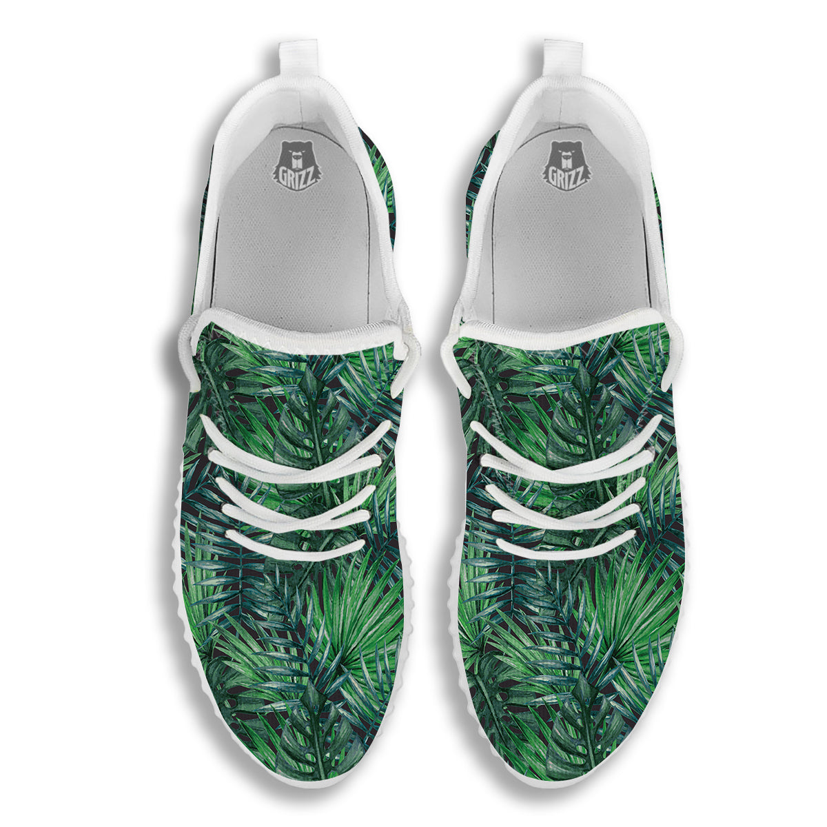 Tropical Leaf Watercolor Print Pattern White Walking Shoes-grizzshop
