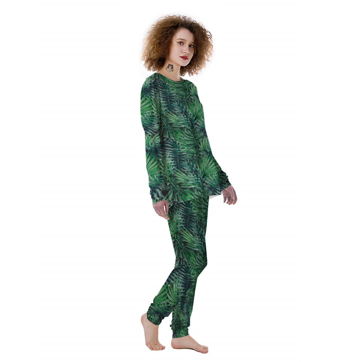 Tropical Leaf Watercolor Print Pattern Women's Pajamas-grizzshop