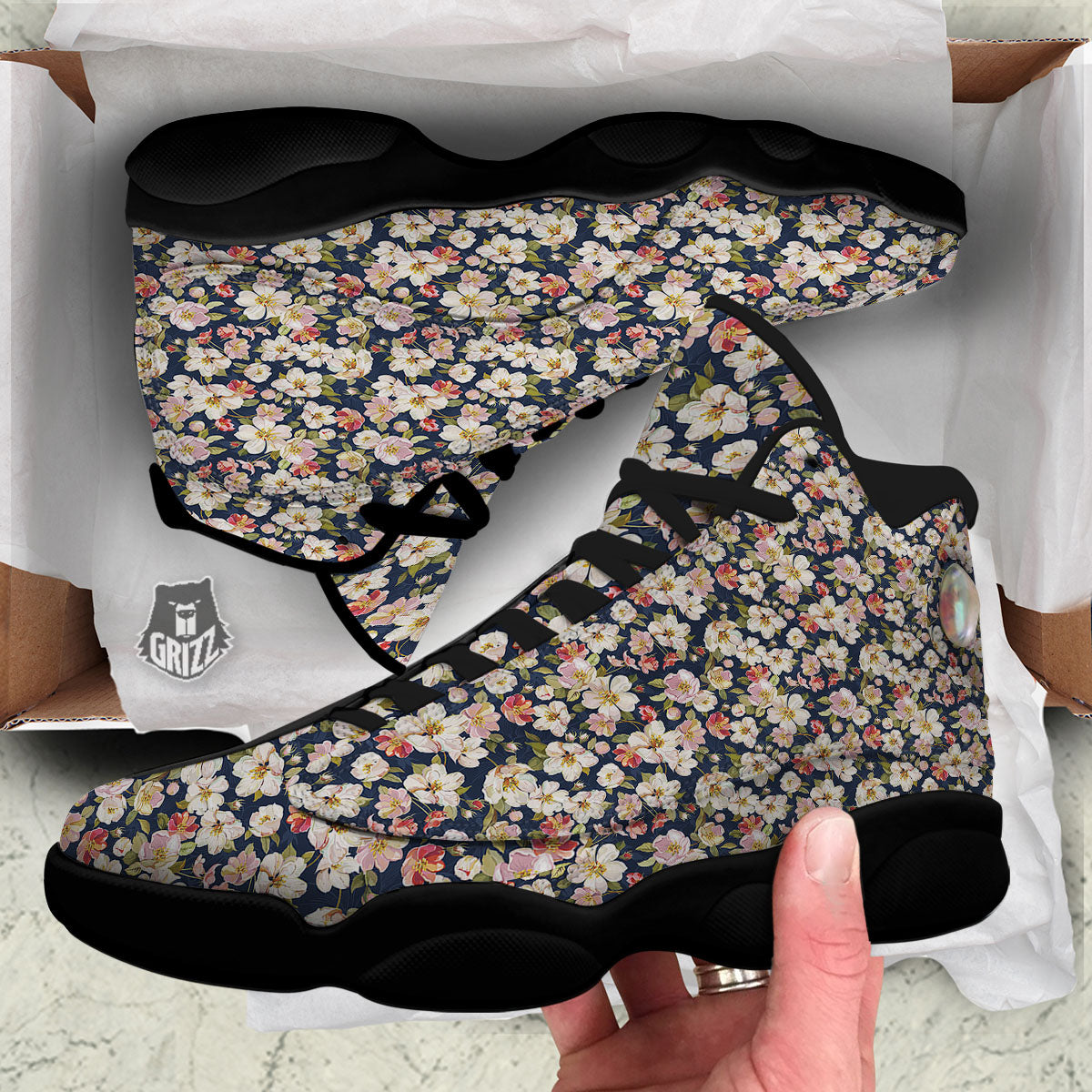 Tropical Leaves Blossom Print Pattern Black Basketball Shoes-grizzshop