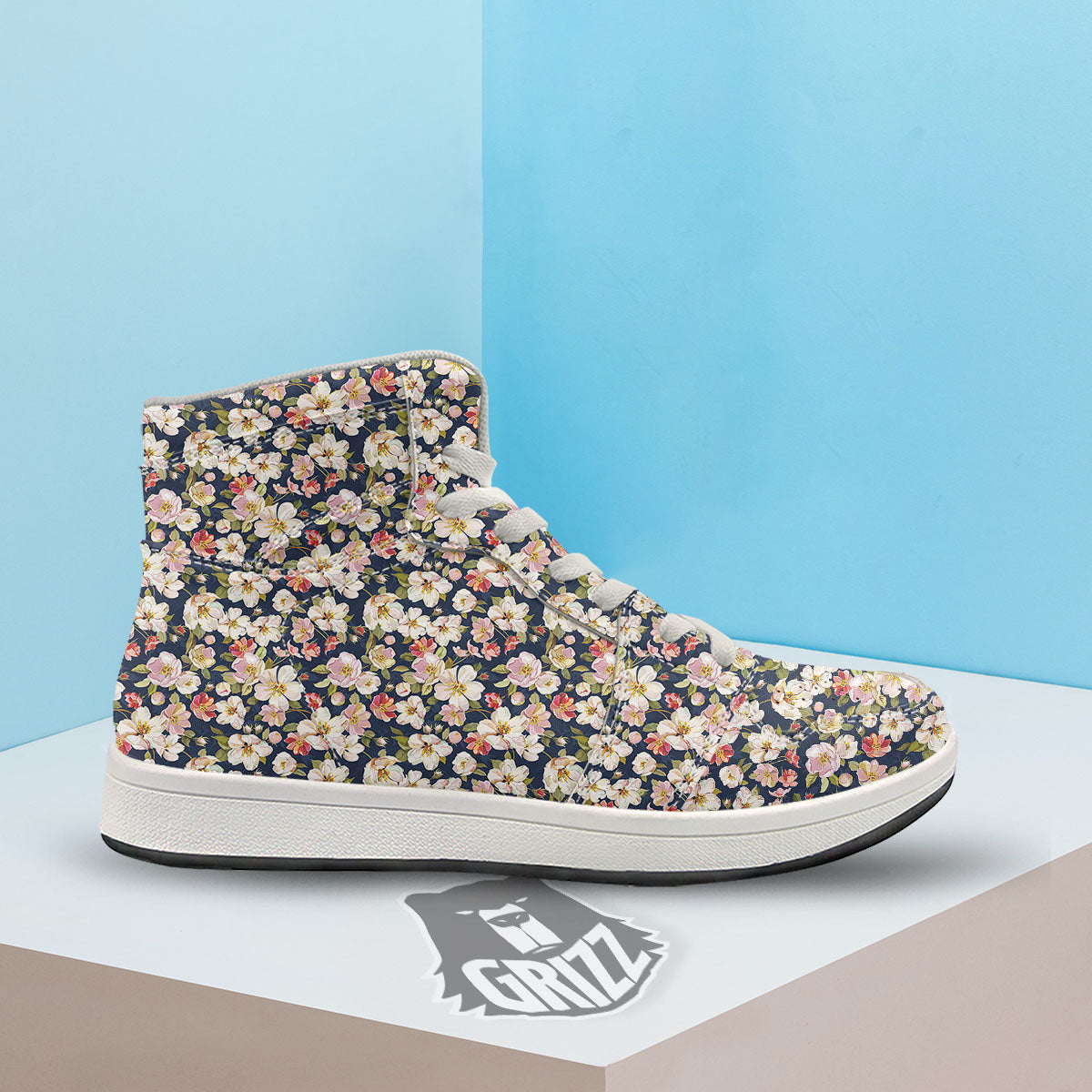 Tropical Leaves Blossom Print Pattern High Top Sneakers-grizzshop