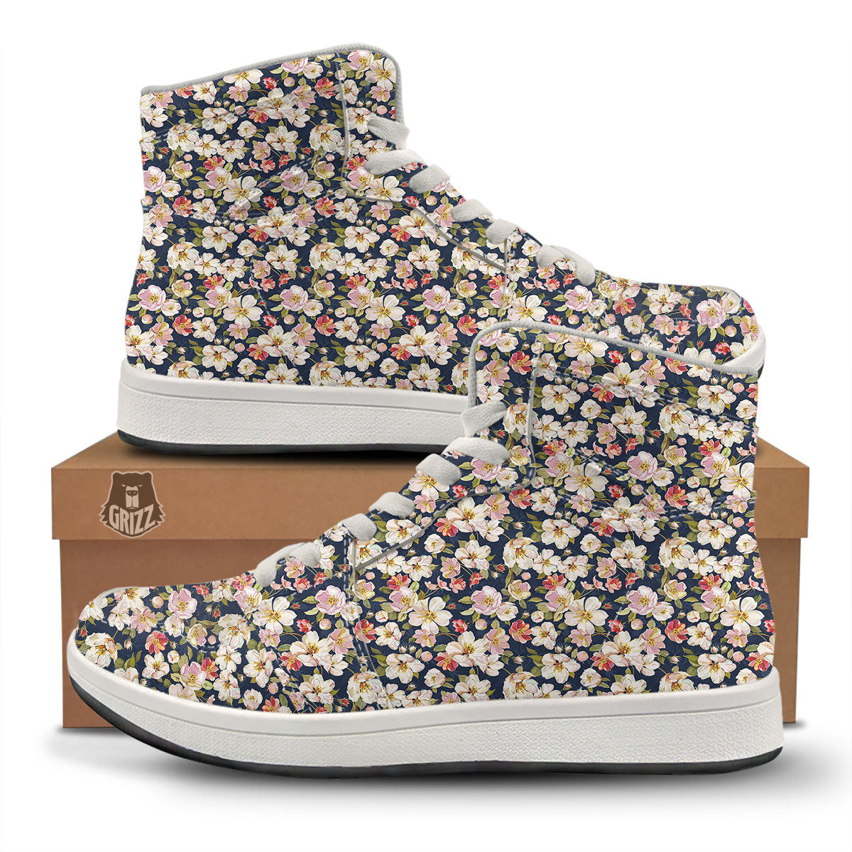 Tropical Leaves Blossom Print Pattern High Top Sneakers-grizzshop