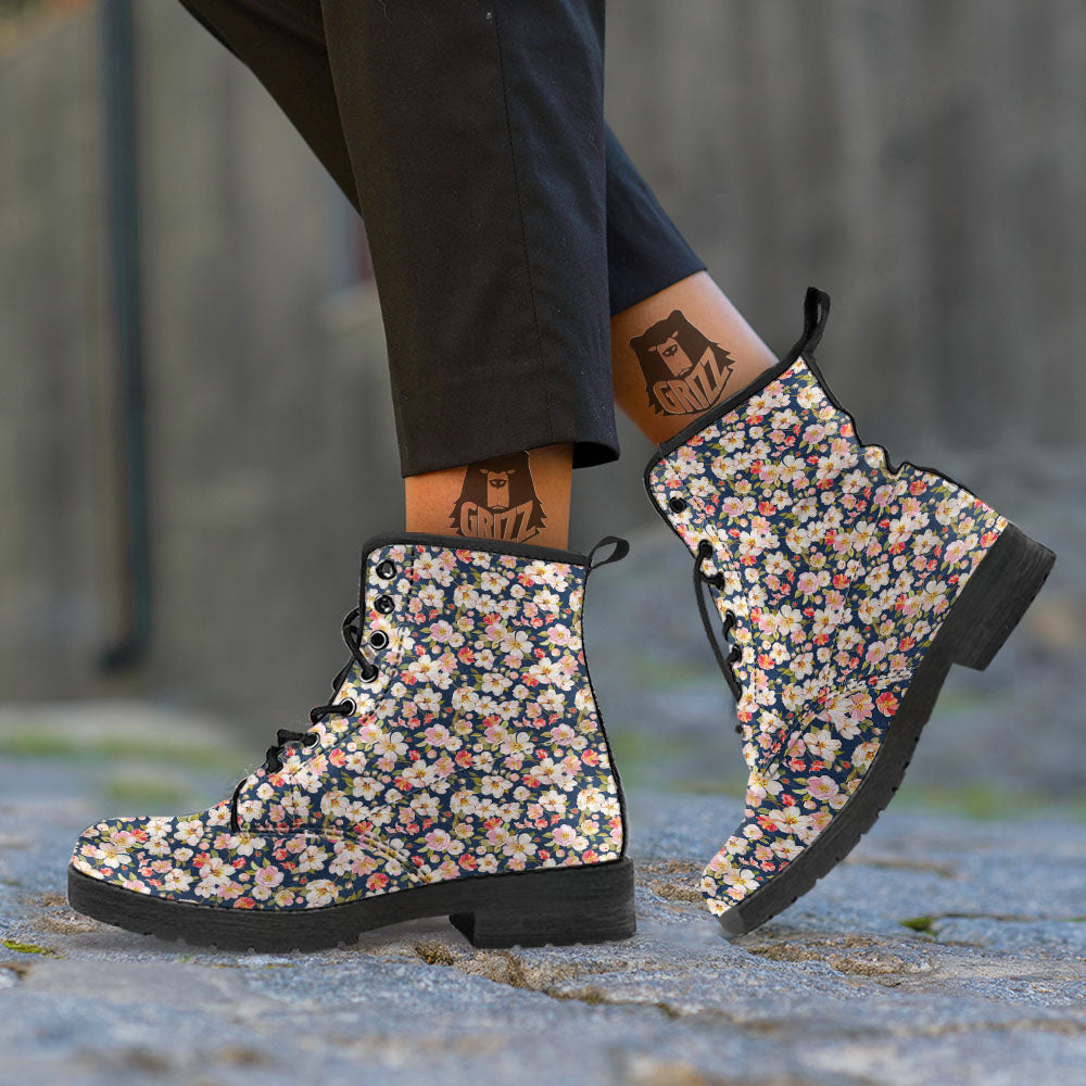 Tropical Leaves Blossom Print Pattern Leather Boots-grizzshop
