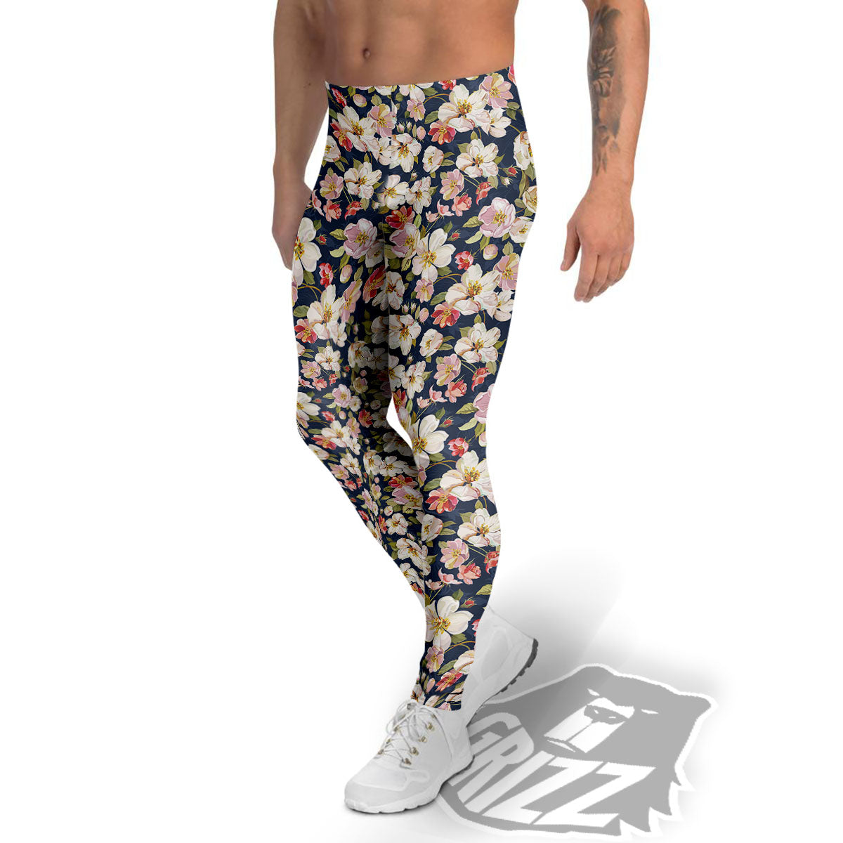 Tropical Leaves Blossom Print Pattern Men's Leggings-grizzshop