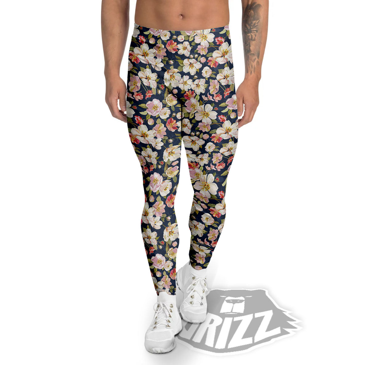 Tropical Leaves Blossom Print Pattern Men's Leggings-grizzshop