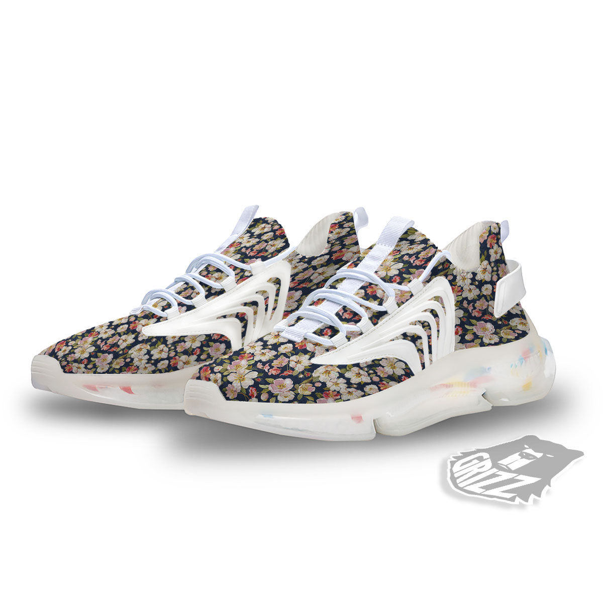 Tropical Leaves Blossom Print Pattern White Gym Shoes-grizzshop