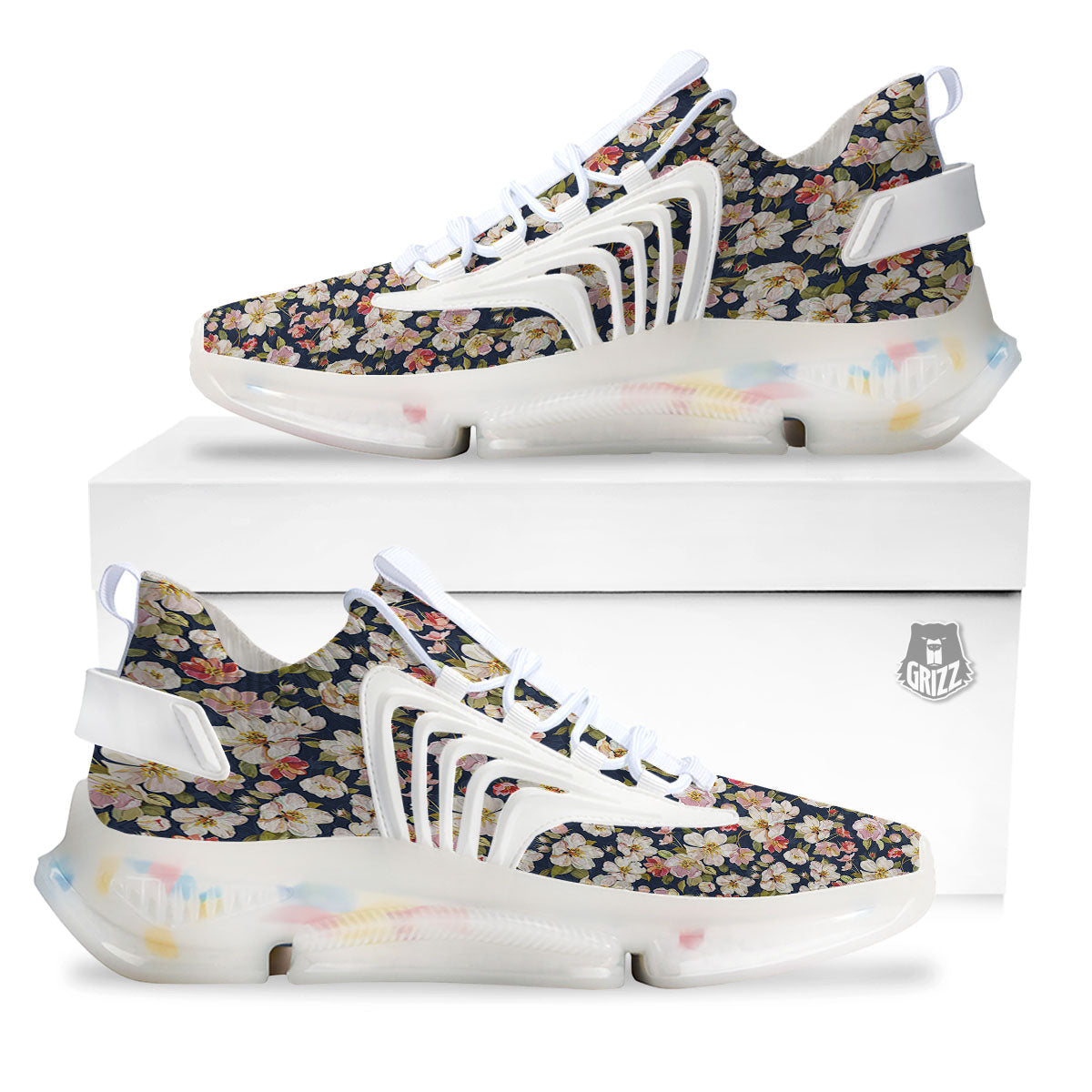 Tropical Leaves Blossom Print Pattern White Gym Shoes-grizzshop