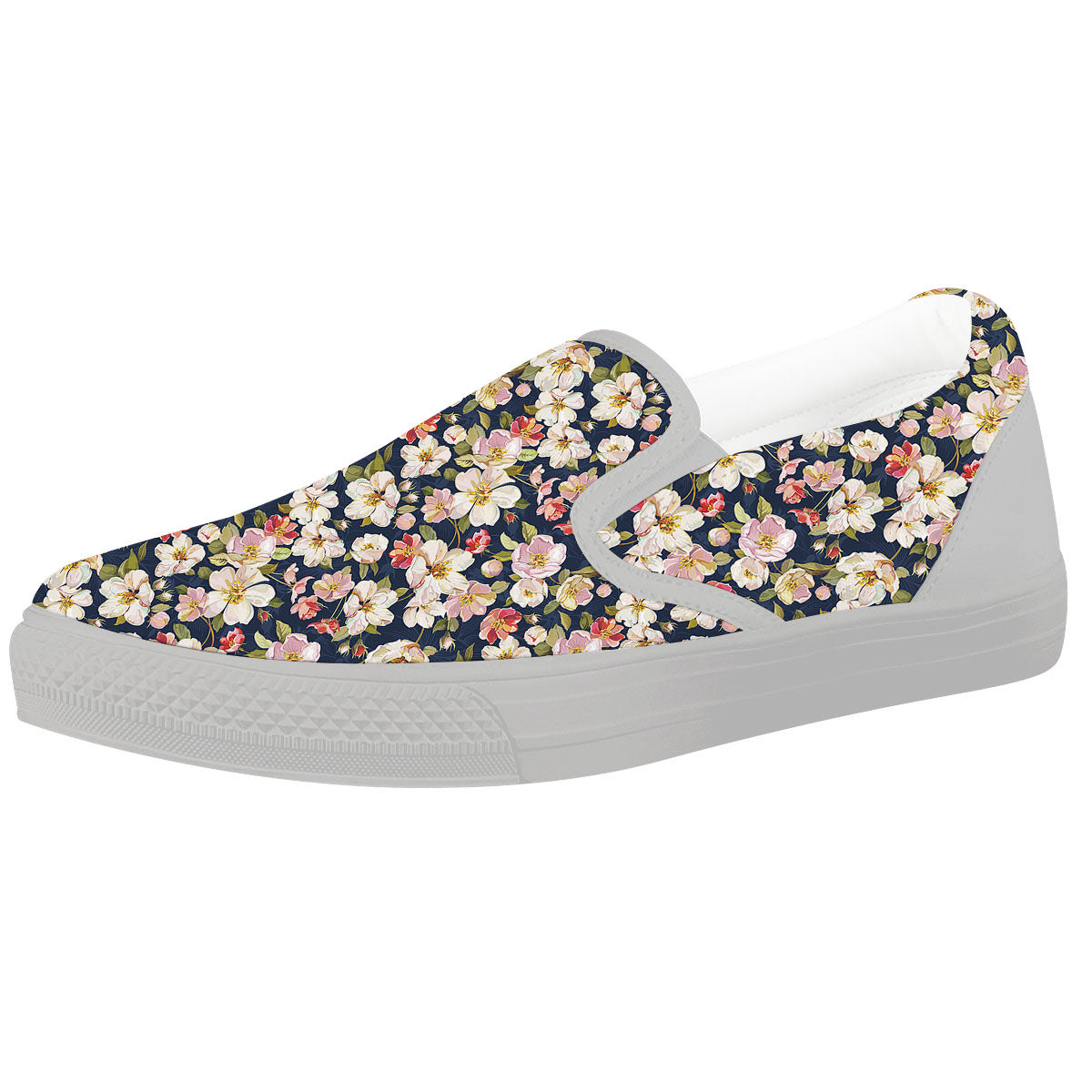 Tropical Leaves Blossom Print Pattern White Slip On Shoes-grizzshop