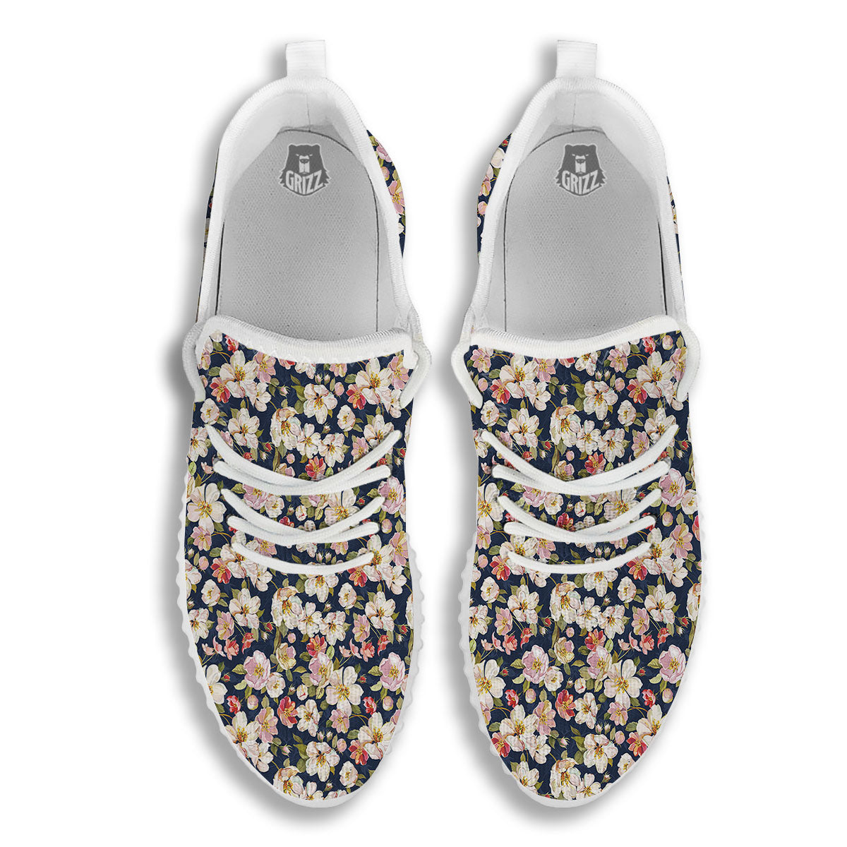 Tropical Leaves Blossom Print Pattern White Walking Shoes-grizzshop