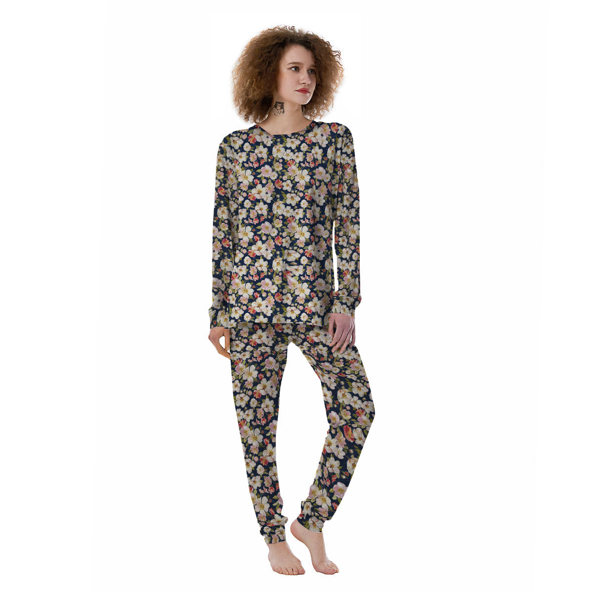 Tropical Leaves Blossom Print Pattern Women's Pajamas-grizzshop