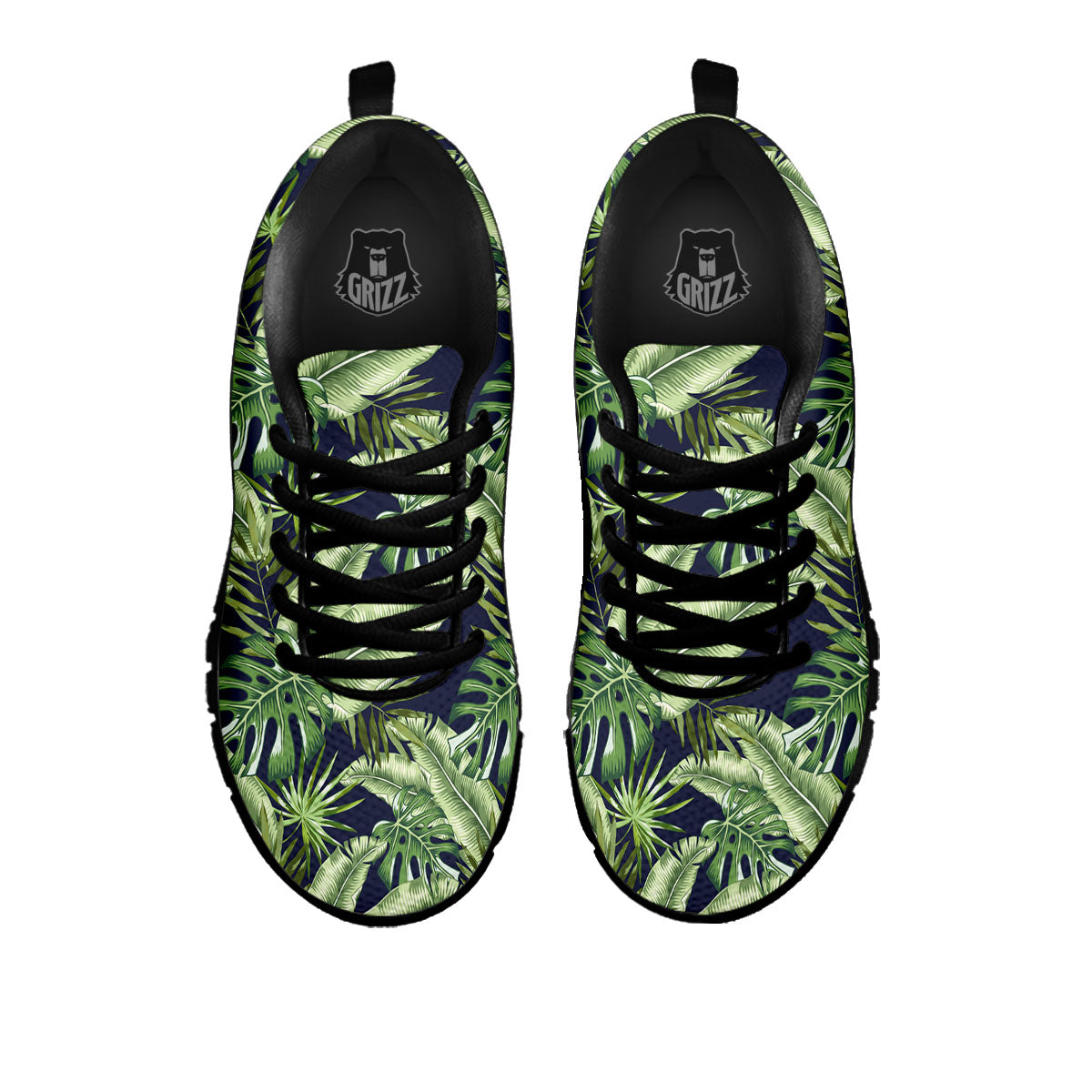 Tropical Leaves Blue Print Black Sneaker-grizzshop